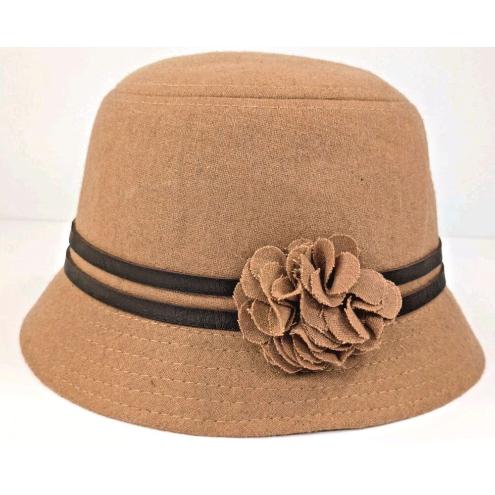 Manhattan Hat Company Caramel Wool Blend Women's Dressy Bucket Hat Flower